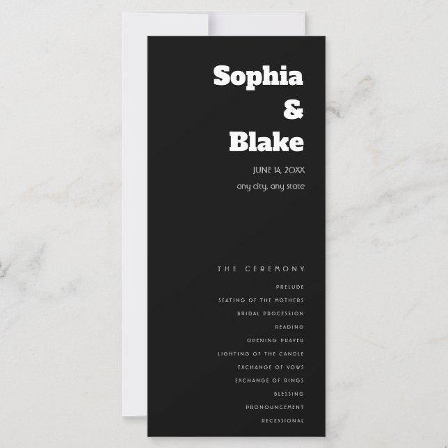 Programa de Boda Minimalista Negro Simple (Anverso)