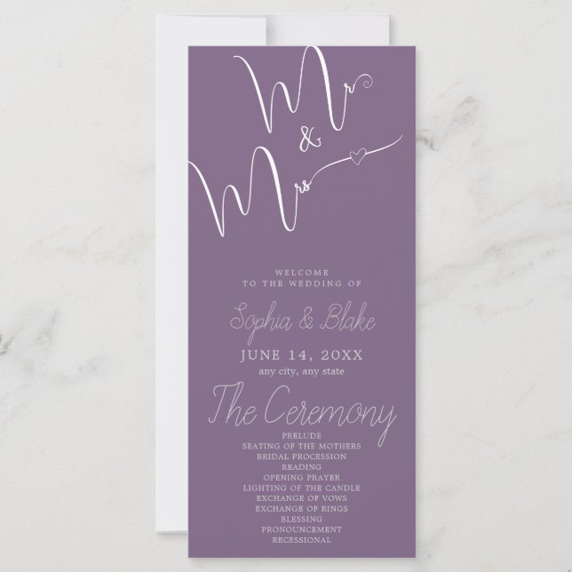 Programa de Boda Minimalista Rosa Desvanecido Mr & (Anverso)
