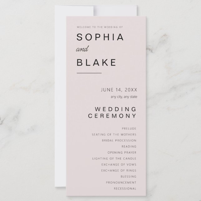 Programa de Boda Minimalista Rosa Gris Simple (Anverso)