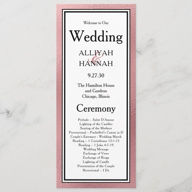 Programa de Boda Moderna de Oro Rosa LGBTQ (Anverso)