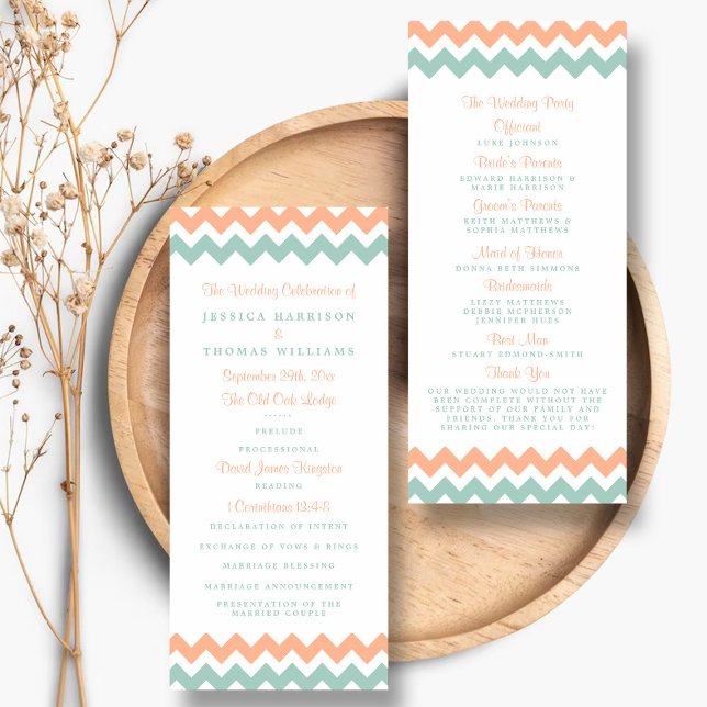 Programa de Boda Moderna de Peach & Mint Chevron (Subido por el creador)