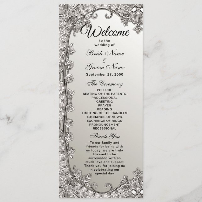 Programa de Boda Moderna Ornate Silver (Anverso)