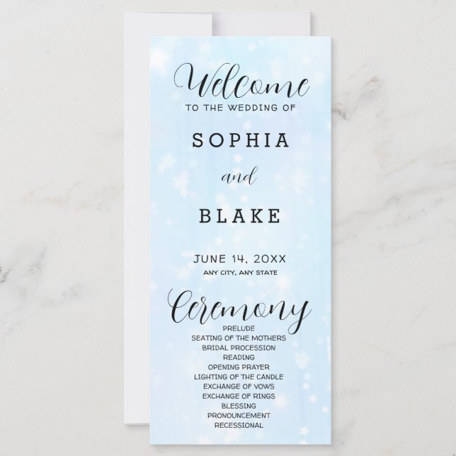 Programa de Boda Moderno Azul Claro y Blanco (Anverso)