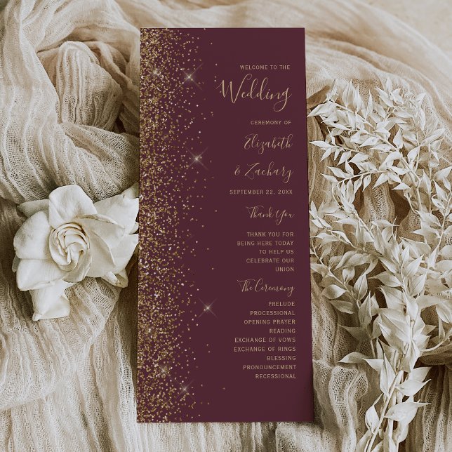 Programa de Boda Moderno con Brillo Dorado y Burgu (Subido por el creador)