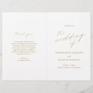 Programa de Boda Moderno con Caligrafía Dorada Ele