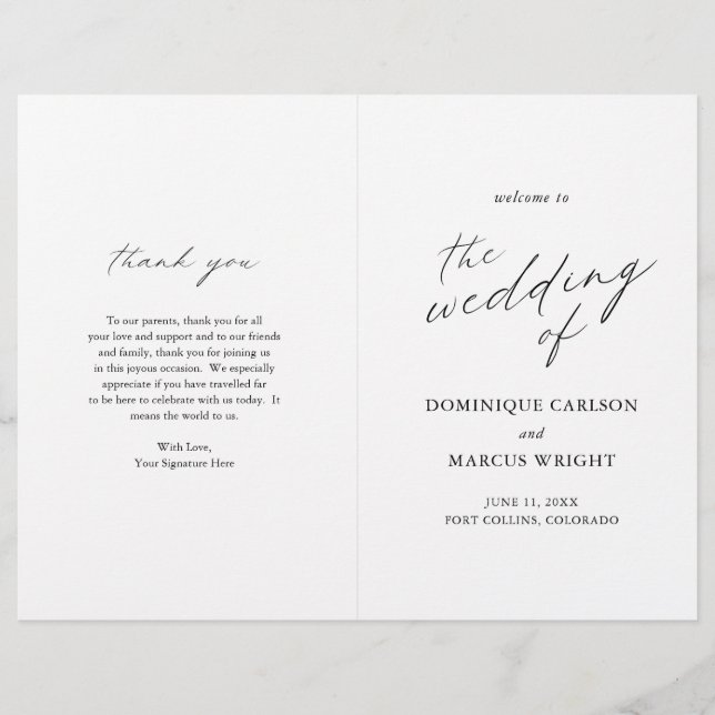 Programa de Boda Moderno con Caligrafía Elegante (Anverso)