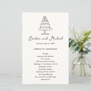 Programa de Boda Moderno con Dibujo a Mano de Tort