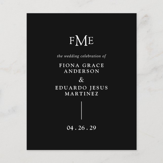 Programa de Boda Moderno con Monograma Negro Fiona (Anverso)
