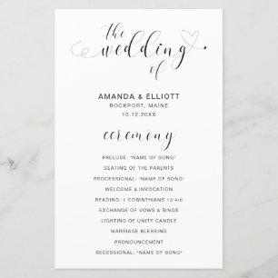 Programa de Boda Moderno Corazón en Blanco y Negro