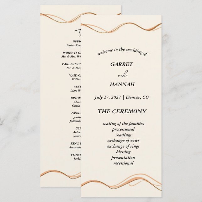 Programa de Boda Moderno Elegante (Anverso / Reverso)