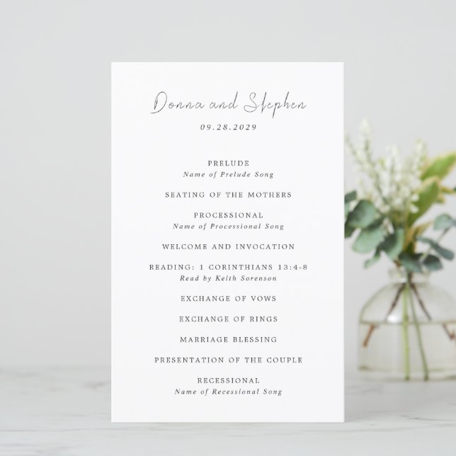 Programa de Boda Moderno en Blanco y Negro Limpio (Anverso de pie)
