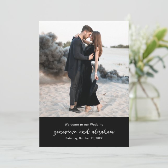 Programa de Boda Moderno Foto Negra Limpia (Anverso de pie)