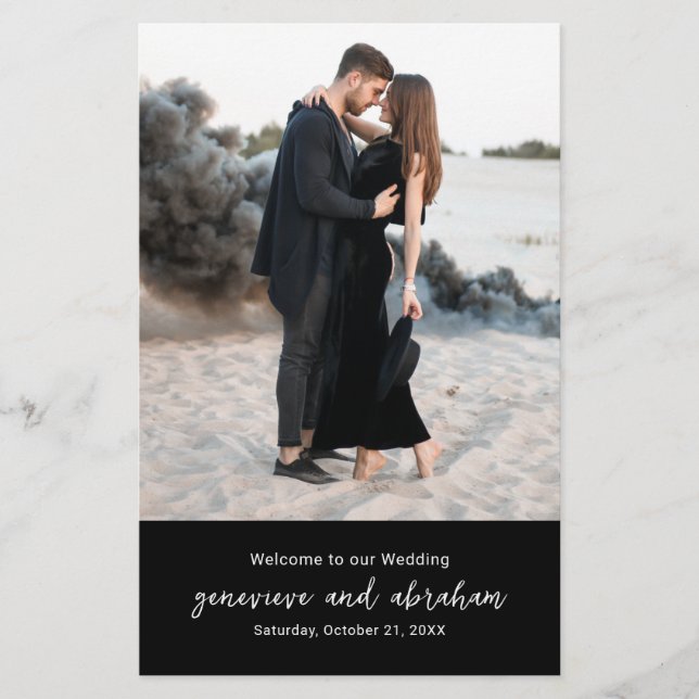 Programa de Boda Moderno Foto Negra Limpia (Anverso)