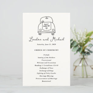 Programa de Boda Moderno Garabato de Coche Dibujad