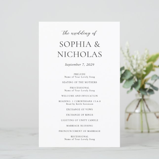Programa de Boda Moderno Negro y Blanco Simple (Anverso de pie)