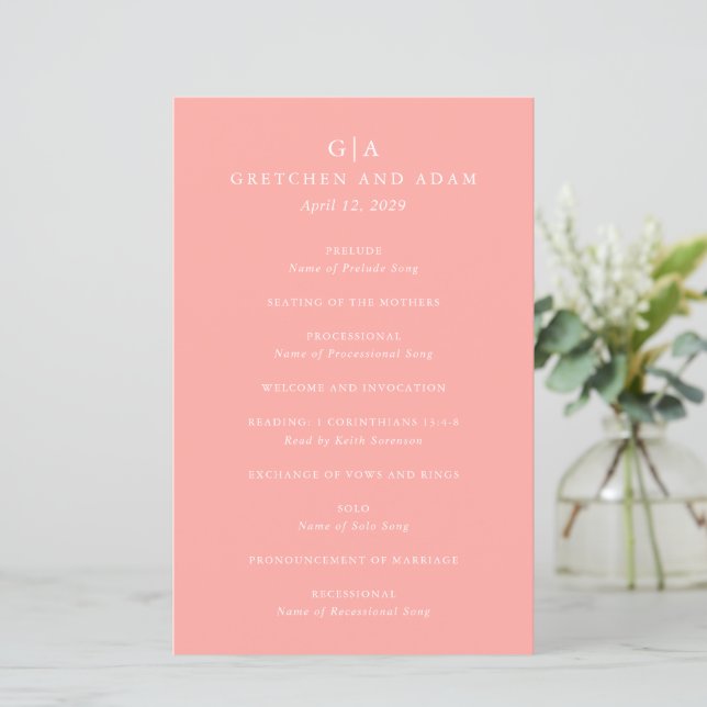 Programa de Boda Moderno Rosa Coral Elegante (Anverso de pie)