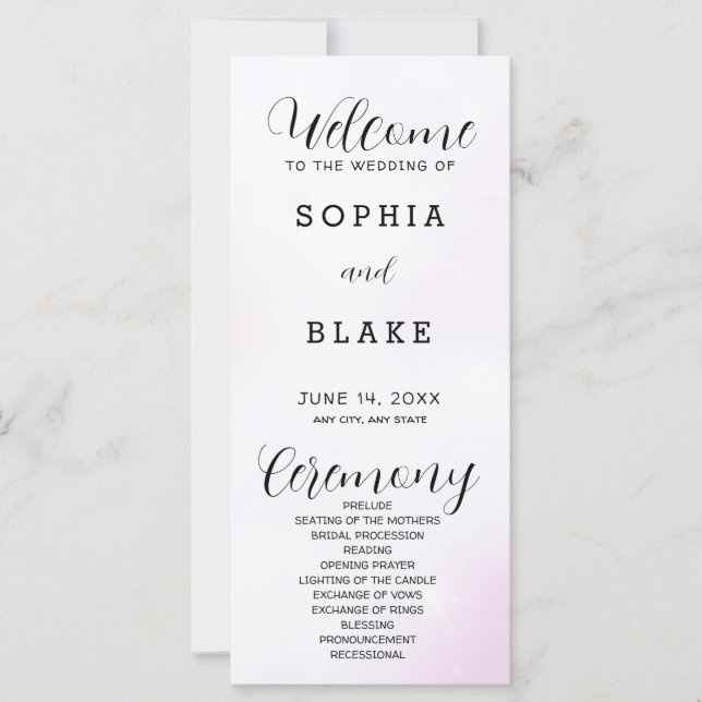 Programa de Boda Moderno Rosa y Blanco (Anverso)