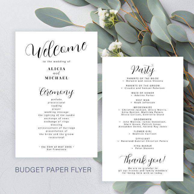Programa de boda moderno simple negro y blanco pre (Subido por el creador)