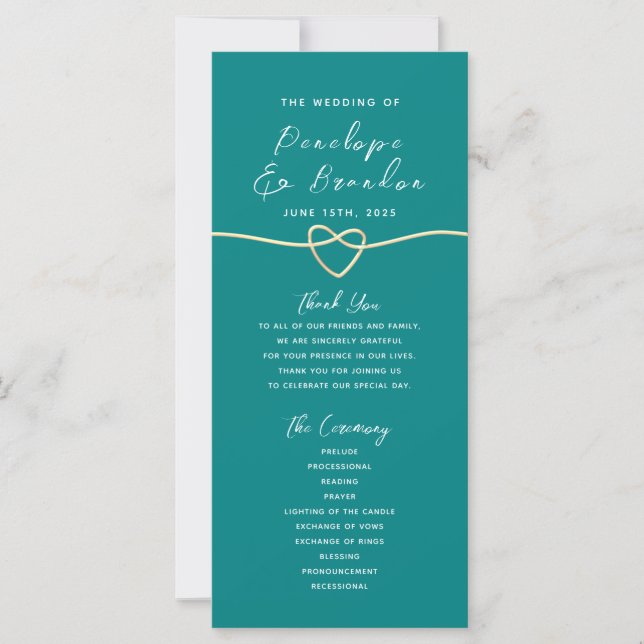 Programa de Boda Moderno Turquesa (Anverso)
