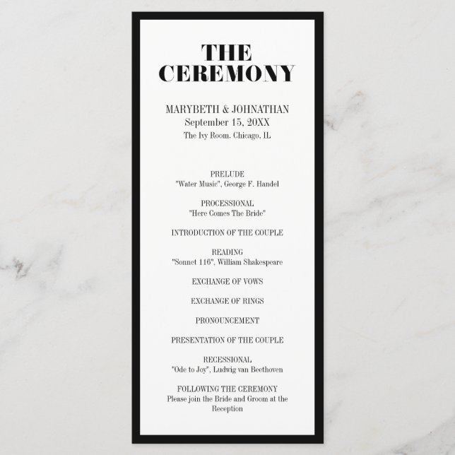 Programa de Boda Moderno y Audaz para Señor y Seño (Anverso)