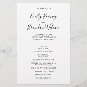 Programa de Boda Moderno y Económico en Blanco y N