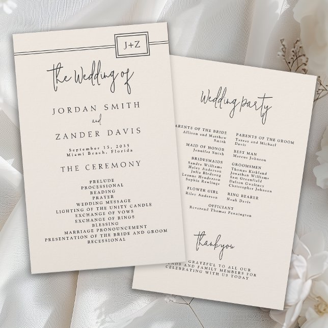 Programa de Boda Monograma de Marfil Moderno de Pr (Subido por el creador)