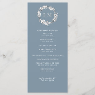 Programa de Boda Monograma Floral Azul Simple