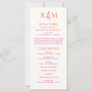 Programa de Boda Monograma Simple Naranja Rosa Bri