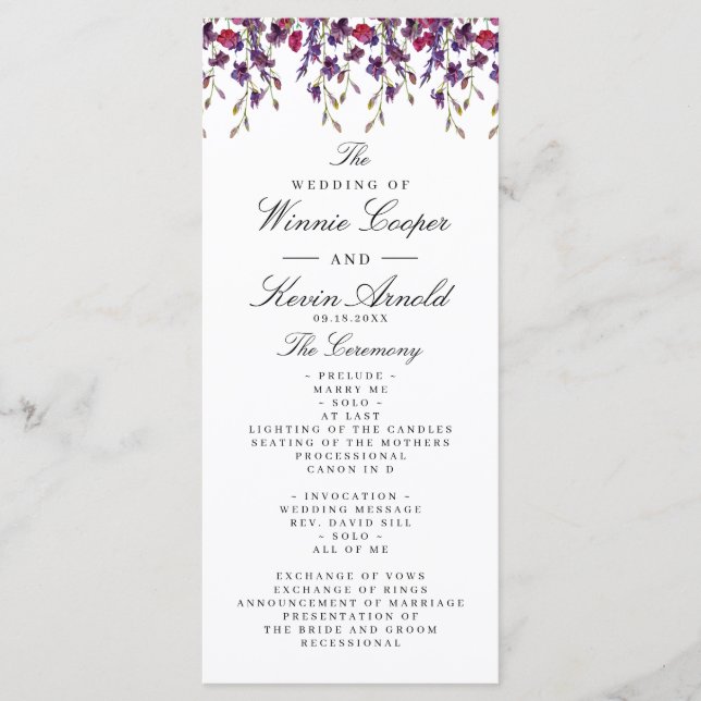Programa de Boda Morada Floral (Anverso)