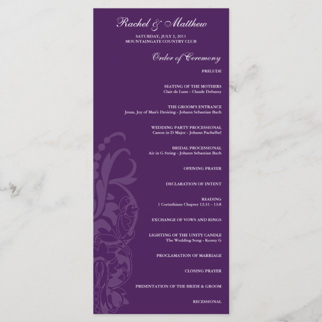 Programa de Boda Morada Floral (Anverso)