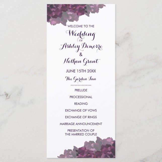 Programa de Boda Morada Floral (Anverso)