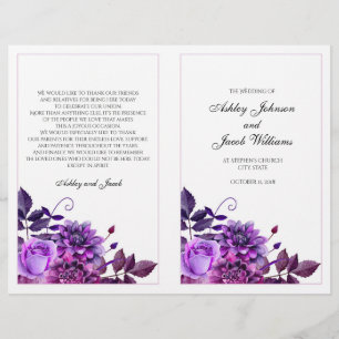 Programa de boda morado doblado. Ceremonia en la i