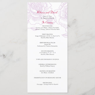 Programa de boda morado para rosas dibujados a man