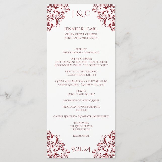 Programa de Boda Nadine de Vino Marsala - Largo ha (Anverso)