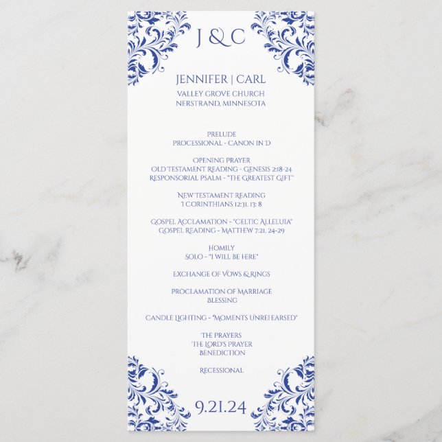 Programa de Boda Nadine - Largo de Té - Azul Real (Anverso)