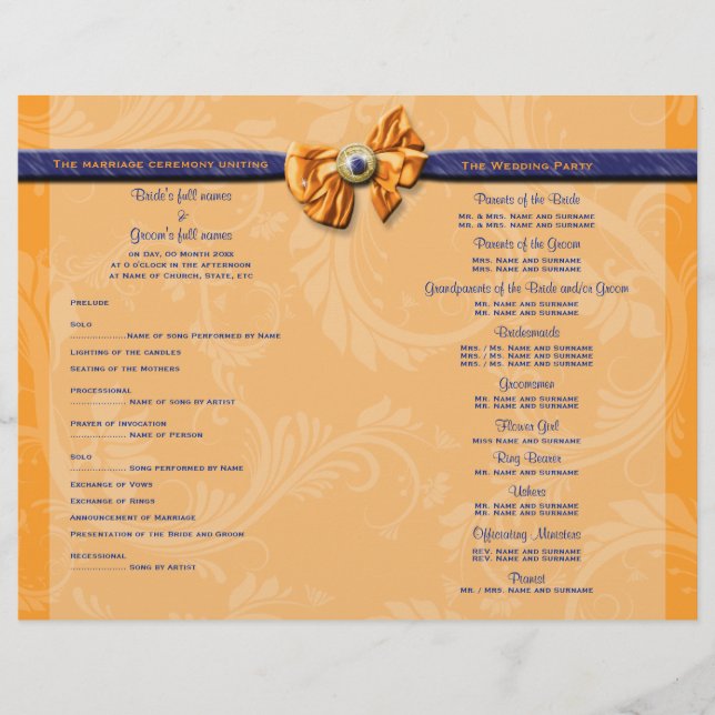 Programa de boda naranja azul PERSONALIZAR (Anverso)