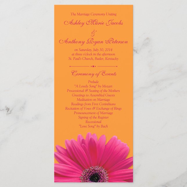 Programa de Boda Naranja de Gerbera Daisy (Anverso)