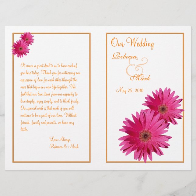 Programa de Boda Naranja de Pink Gerbera Daisy (Anverso)