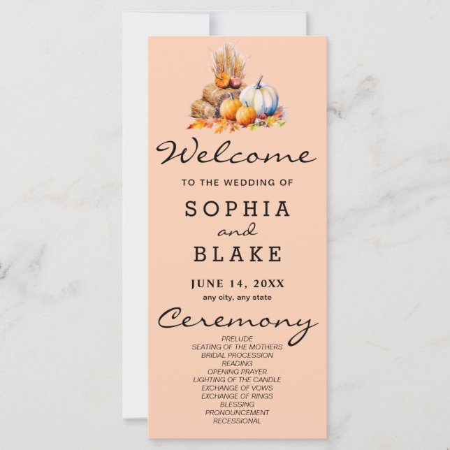 Programa de Boda Naranja naranja y calabazas blanc (Anverso)