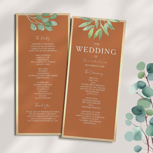 Programa de Boda Naranja Quemado Rústico (Subido por el creador)