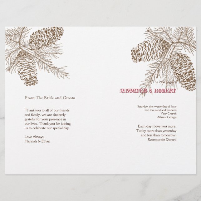 Programa de Boda Natural de Pine Cone (Anverso)