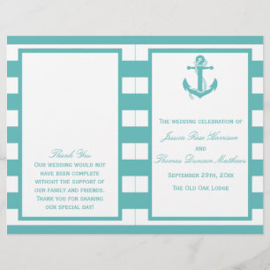 Programa de Boda Nautical Turquoise Stripe Anchor