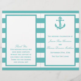 Programa de Boda Nautical Turquoise Stripe Anchor