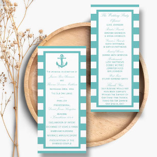 Programa de Boda Nautical Turquoise Stripe Anchor