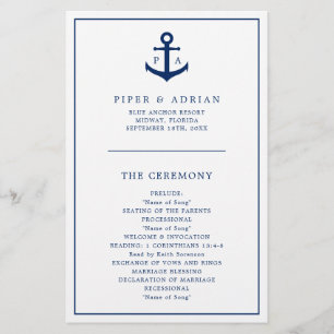 Programa de Boda Naval Presupuesto con Monograma d