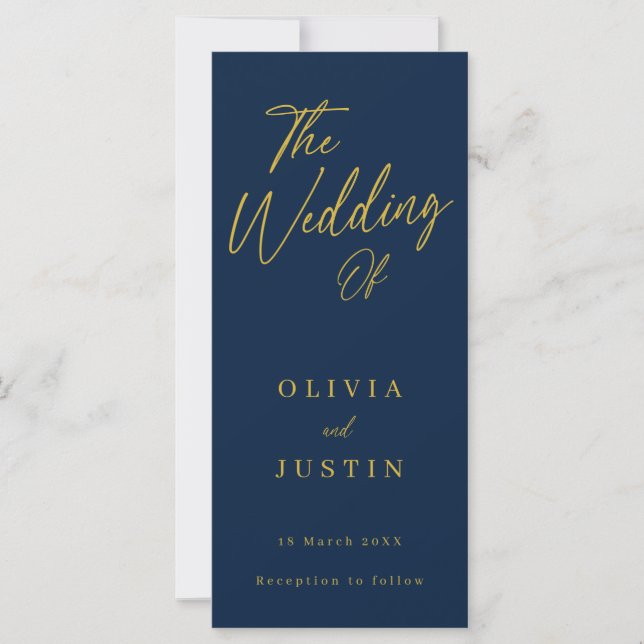 Programa de Boda Naval y Guión Dorado Moderno (Anverso)