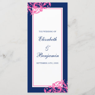 Programa de Boda Navy Blue and Pink Flourish Swirl