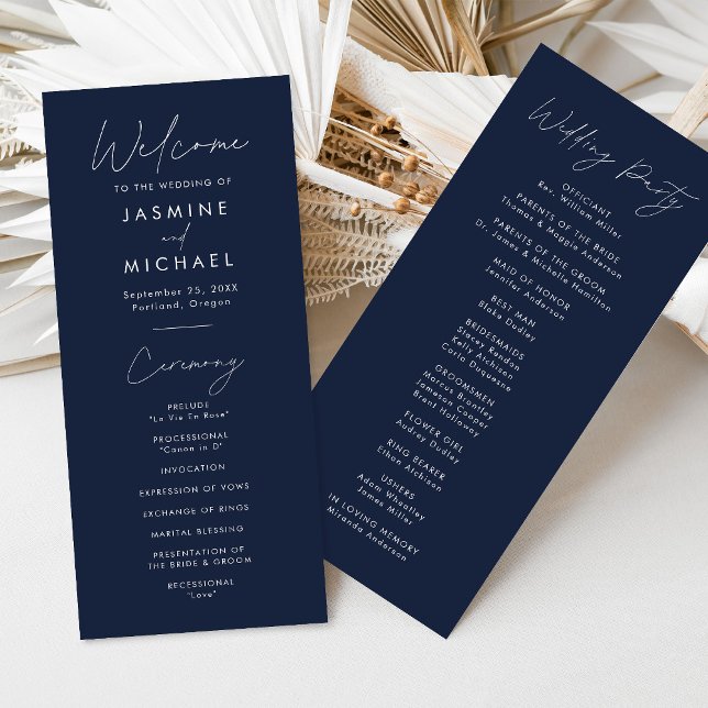 Programa de Boda Navy con Letra Moderna (Subido por el creador)