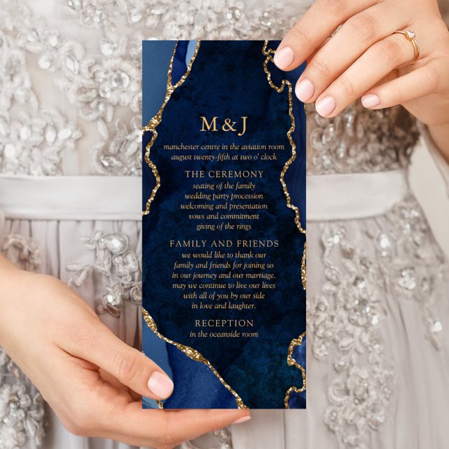 Programa de Boda Navy Marble & Gold Agate (Subido por el creador)