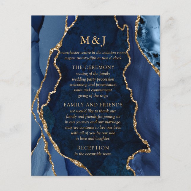 Programa de Boda Navy Marble & Gold Agate (Anverso)